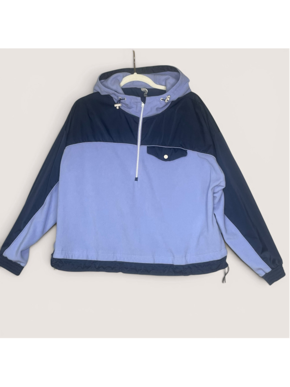 Athleta Fleece Half Zip Hooded Pullover Navy Blue Lavender Medium